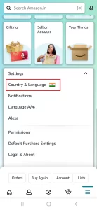 setting option in amazon app